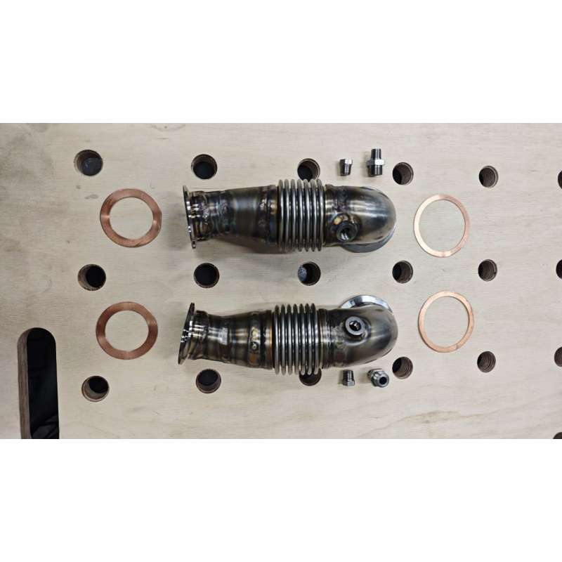 VW 4.9/5.0 V10 TDI Transfer Pipes – Cast Manifold to Stock Turbo (SS304) VW 4.9/5.0 V10 TDI Transfer Pipes – Cast Manifold to Stock Turbo (SS304)